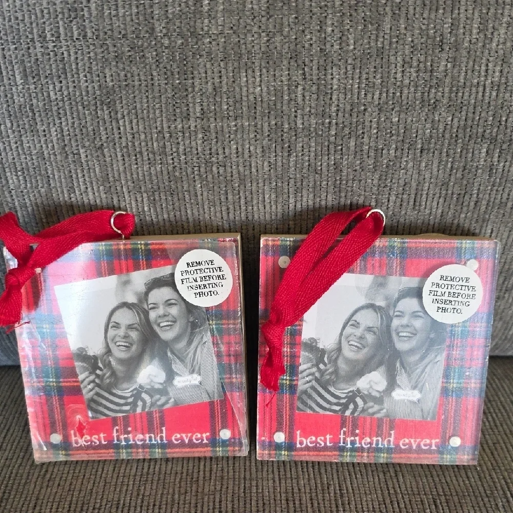 Red Plaid Best Friend Photo Frame Ornament Set, New, 4×4 Inch By Mudpie